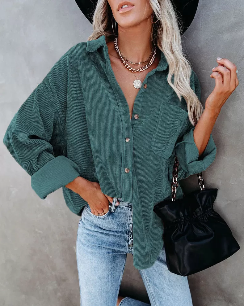 Haute Edition Women's Slouchy Oversized Corduroy Shirt Jacket 